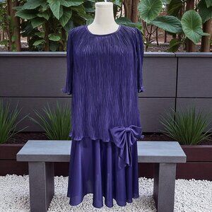 Vintage Gilberti Purple Pleated Dress With Bow Royalcore Cottagecore Occasion